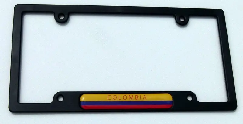 Colombian Flag Car License Plate Frame – Black Plastic with Domed Color Lens