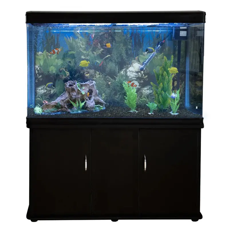 Complete Black Aquarium Starter Kit: Tank, Cabinet, Gravel & Essential Accessories