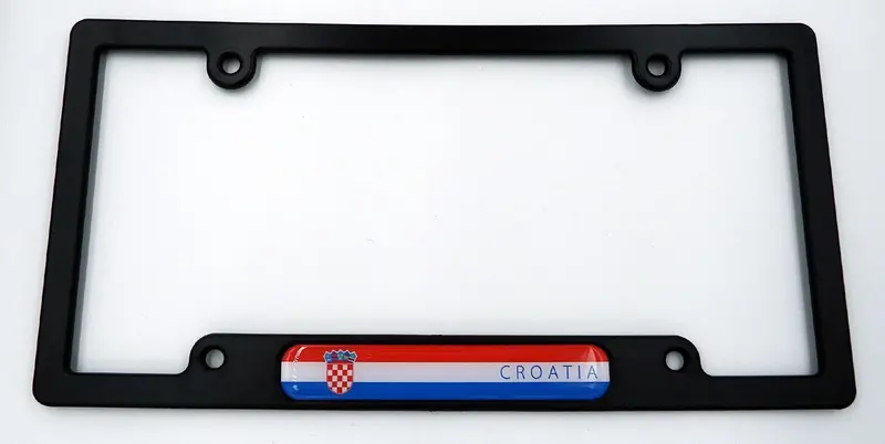 Croatia Flag Car License Plate Frame – Black Plastic with Domed Decal Insert