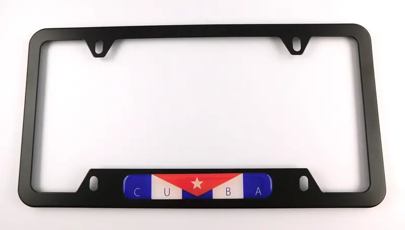 Cuban Flag License Plate Border – Matte Black Aluminum Frame with 4-Hole Installation