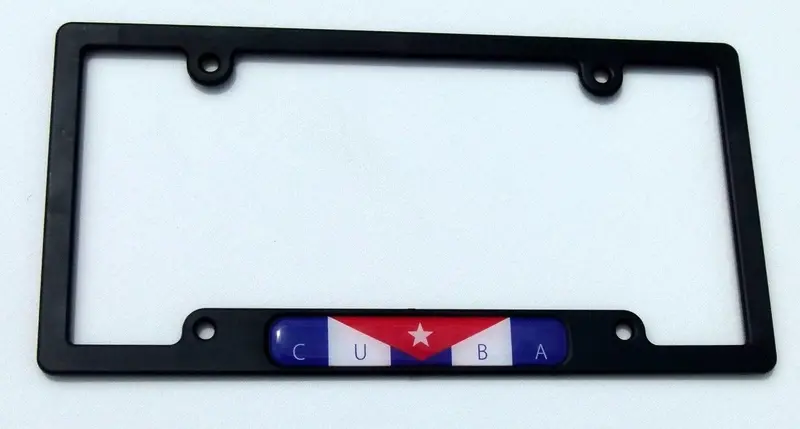 Cuban Flag License Plate Frame – Black Plastic with Color-Lensed Domed Decal