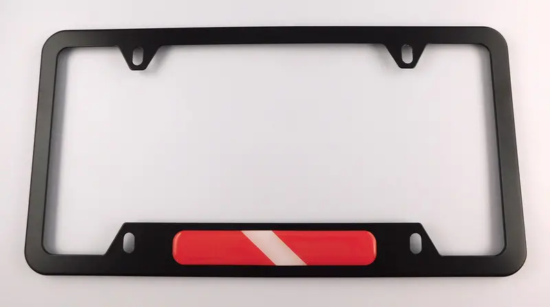 Diver Safety Flag License Plate Frame – Durable Black Aluminum Mount with Bottom Cutout