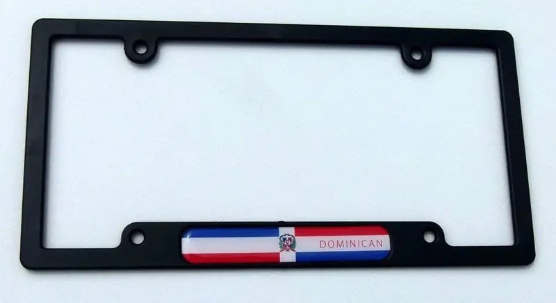 Dominican Republic Flag Car License Plate Frame – Black Plastic with Domed Color Lens