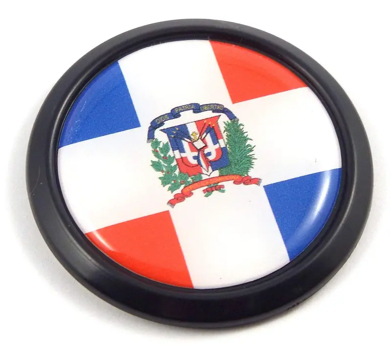 Dominican Republic Flag Decal – 3D Black Round Car Bumper Sticker (1.85″)