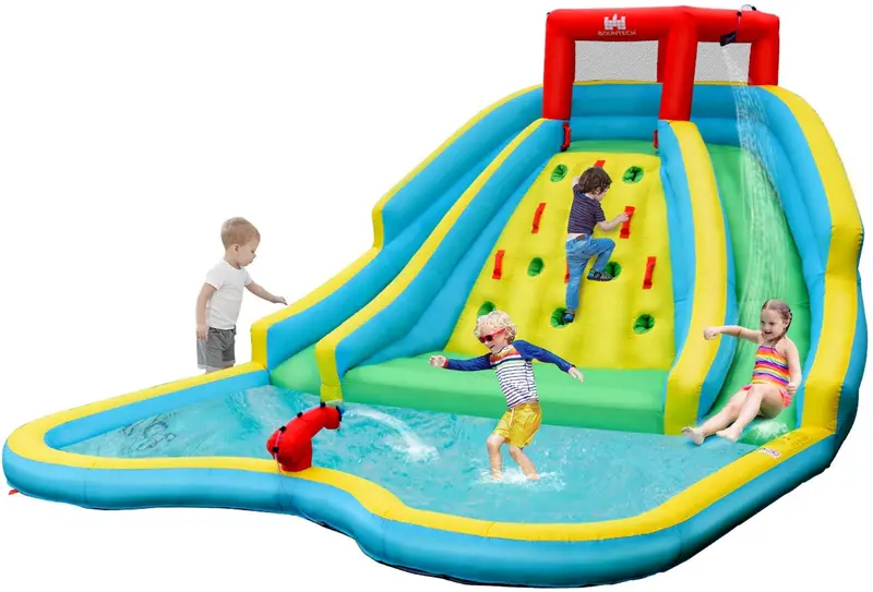 Dual-Lane Inflatable Water Slide – Large Climbing Wall and Splash Zone for Groups