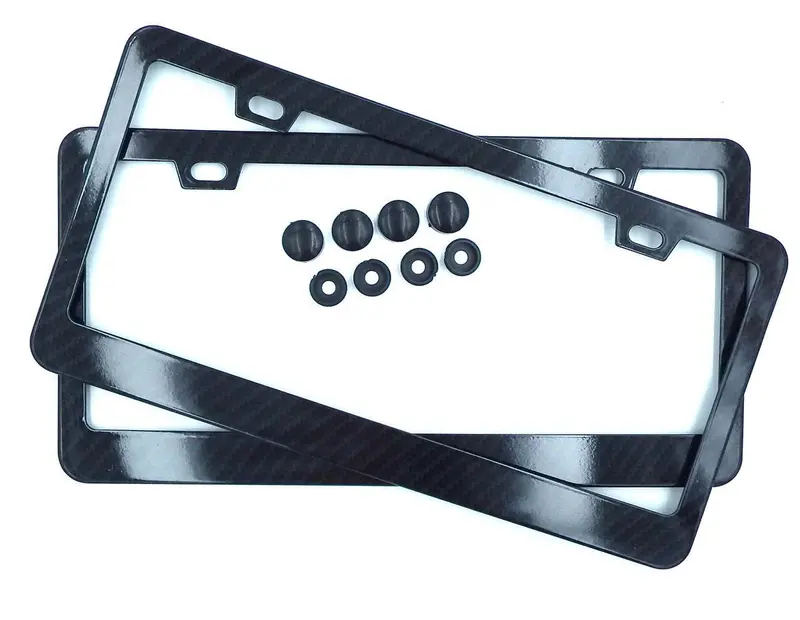 Dual-Pack Blank License Plate Frames – Black Carbon Fiber Texture Metal Holders (CBMLF2)