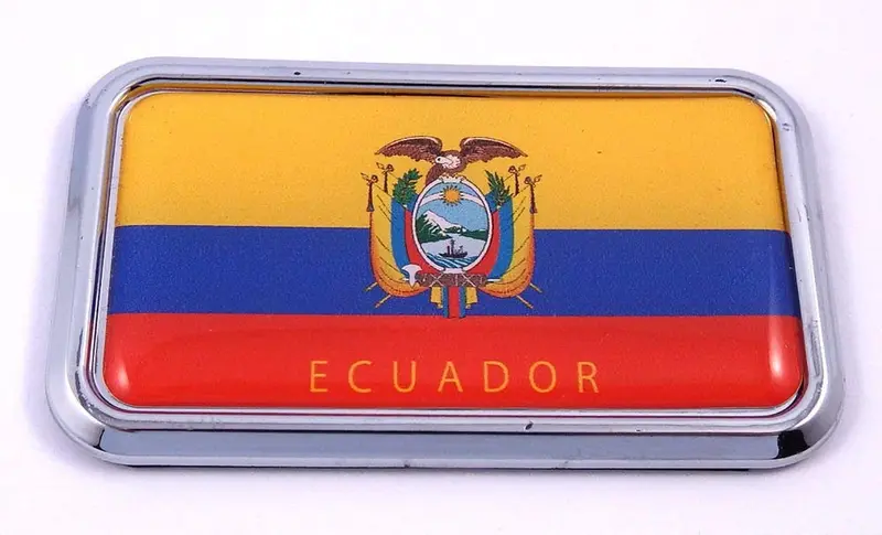 Ecuador Flag Chrome 3D Car Decal Sticker – 3″ x 1.75″ Rectangular Emblem