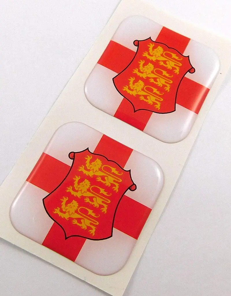 English Flag (St George’s Cross) Square Domed Vinyl Decal – 1.5″ Car & Bike Gel Sticker (2-Pack)