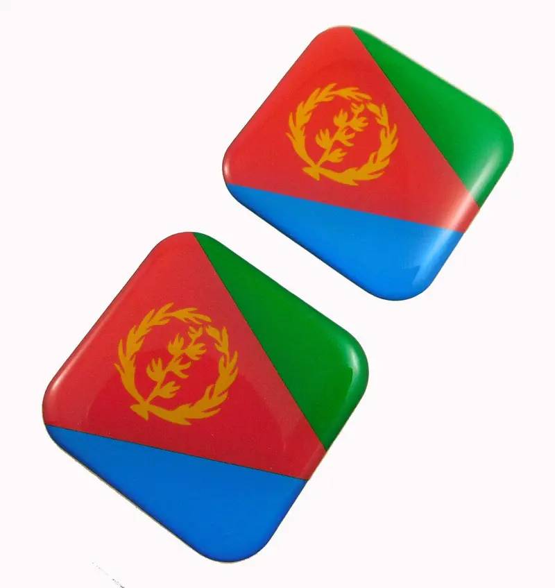 Eritrean Flag Square Domed Vinyl Decal – 1.5″ Vehicle & Bike Gel Sticker (2-Pack)