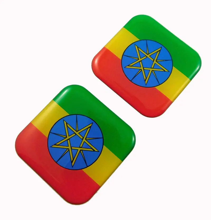Ethiopian Flag Square Domed Vinyl Decal – 1.5″ Automotive & Bicycle Gel Sticker (2-Pack)