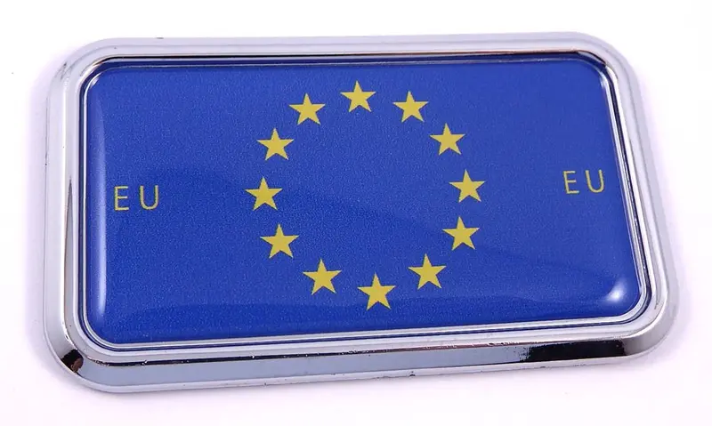 European Union Flag Chrome Car Decal Sticker – 3″ x 1.75″ Rectangular Emblem