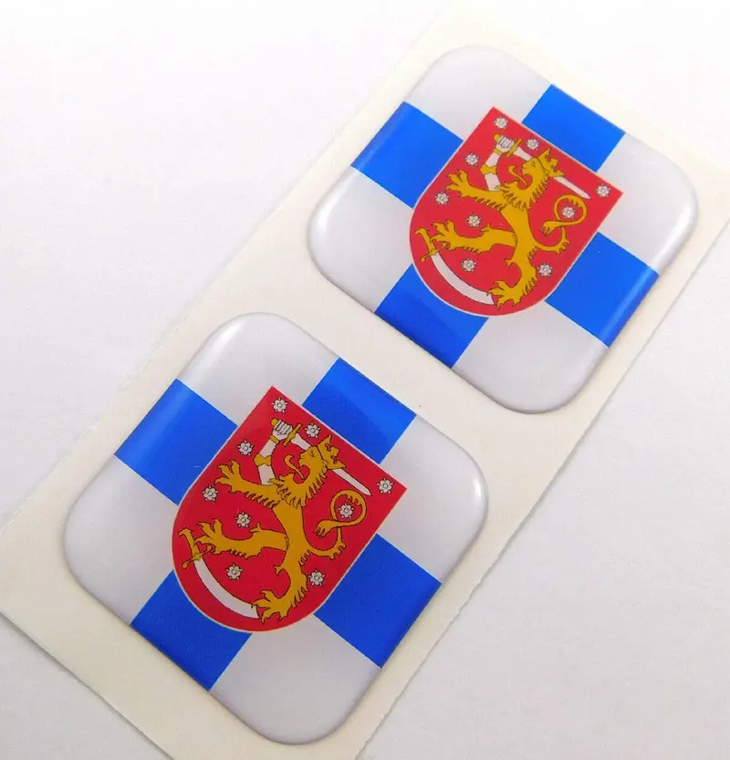 Finnish Flag Square Domed Vinyl Decal – 1.5″ Vehicle & Motorcycle Gel Sticker (2-Pack)