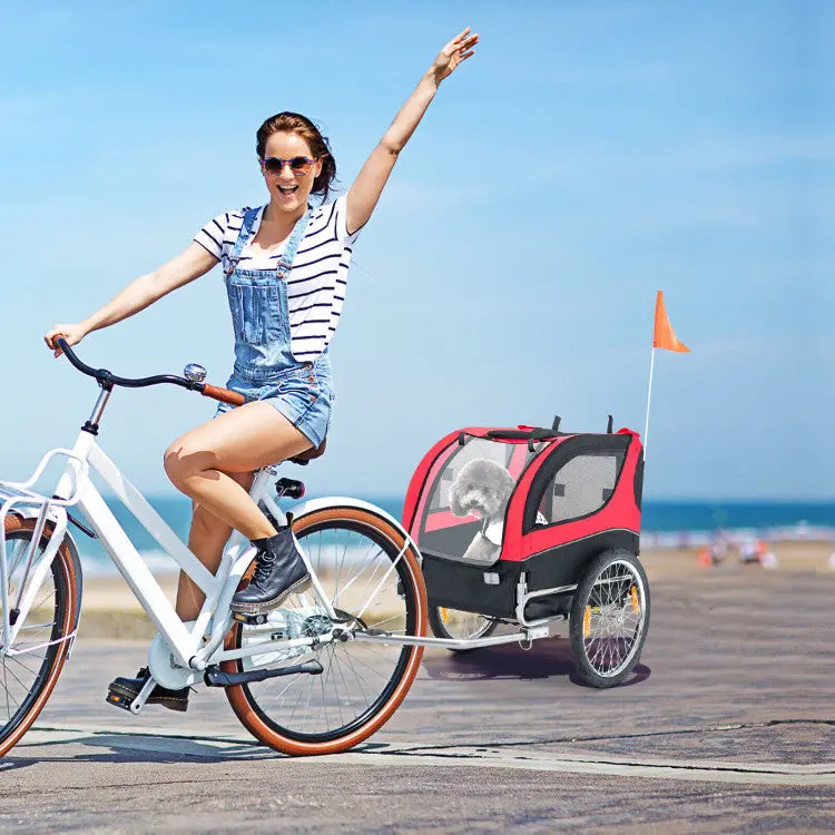 Foldable Dual-Use Dog Bike Trailer with Mesh Ventilation and Triple-Zip Access
