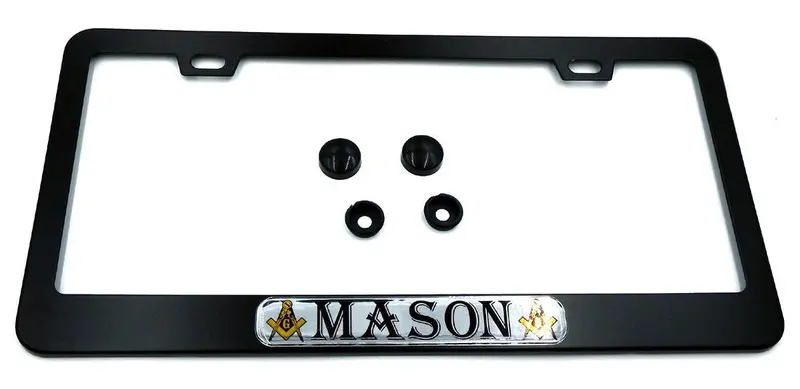 Freemason Emblem License Plate Frame – Sleek Black Aluminum Auto Accessory