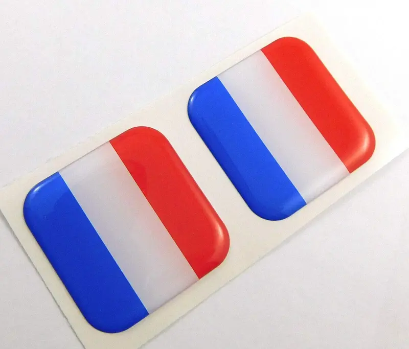 French Tricolore Flag Square Domed Vinyl Decal – 1.5″ Automotive & Bicycle Gel Sticker (2-Pack)