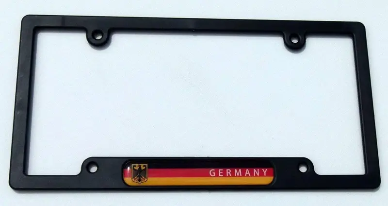 German Flag License Plate Border – Matte Black Frame with Domed Tricolor Lens