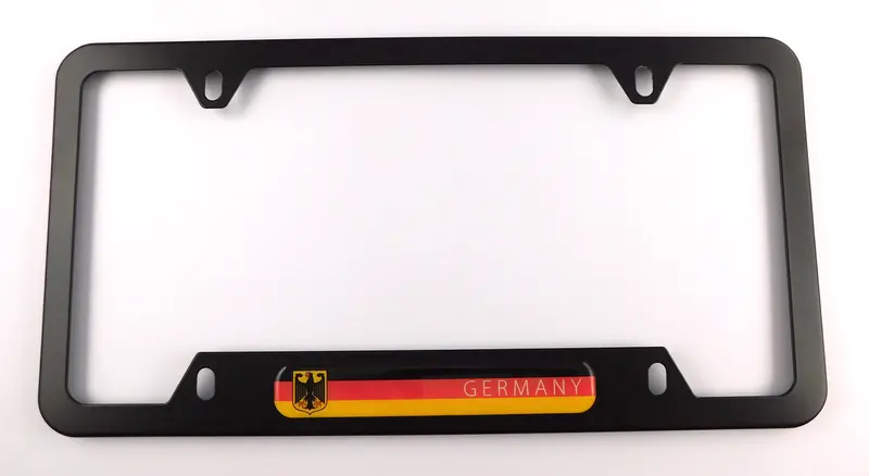 German Flag License Plate Holder – Lightweight Black Aluminum Car Frame, Cutout Base