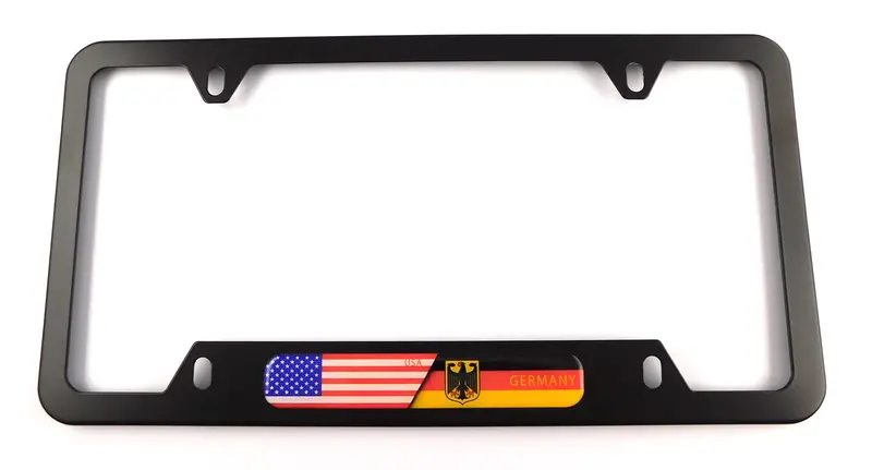 Germany Flag Black Aluminum License Plate Frame – 4-Hole Mount with Cutout Base