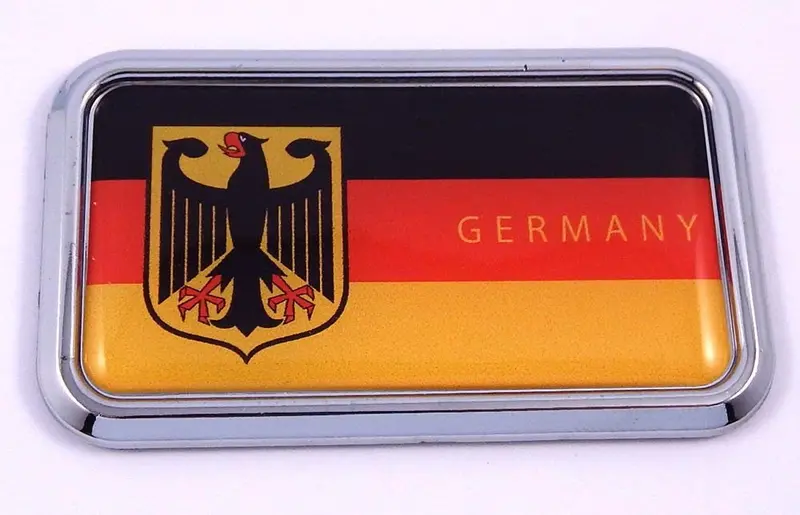 Germany Flag Chrome 3D Car Decal Sticker – 3″ x 1.75″ Rectangular Emblem