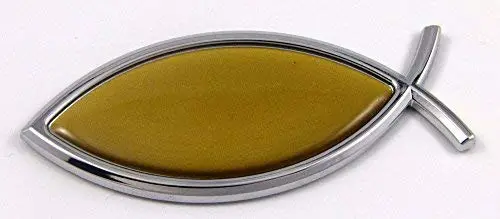 Gold-Insert Jesus Fish Chrome Sticker Featuring Traditional Pisces Symbolism