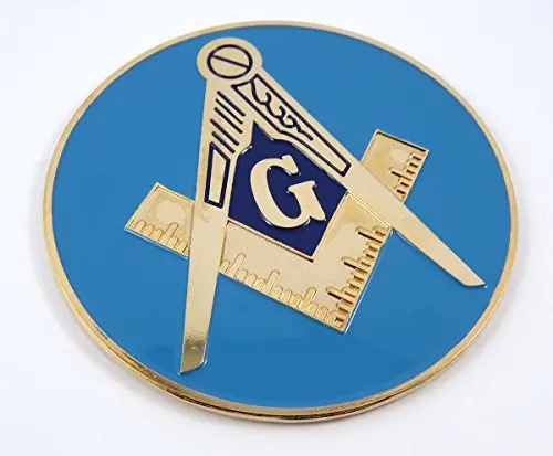 Gold-Plated Masonic Chrome Car Decal – Blue-Painted 3″ Metal Emblem (MAS18)