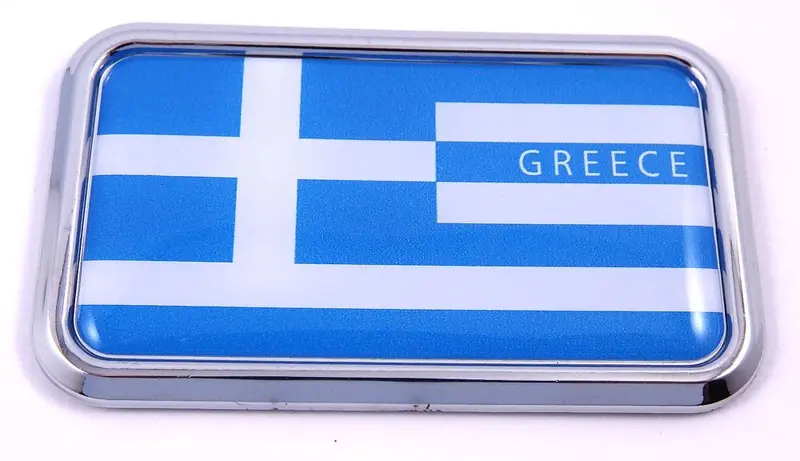 Greece Flag Chrome 3D Car Decal Sticker – 3″ x 1.75″ Rectangular Emblem