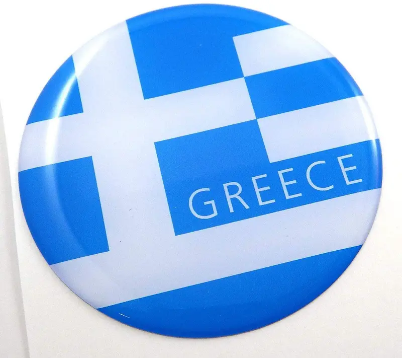 Greece National Flag Round Domed Chrome Vehicle Emblem Sticker (2.44″)