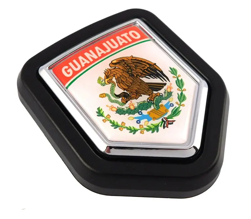 Guanajuato State Flag Grill Badge – Black Shield Emblem with Chrome-Mounted Design