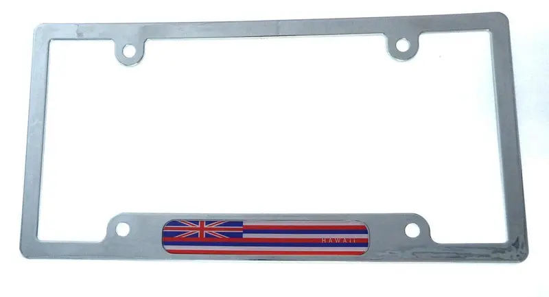 Hawaiian Flag License Plate Frame – Chrome-Plated Plastic Tag Holder (CP08 Style)