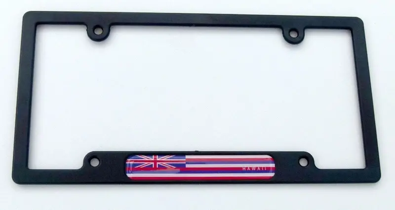 Hawaiian State Flag License Plate Border – Black Frame with Domed Aloha Decal
