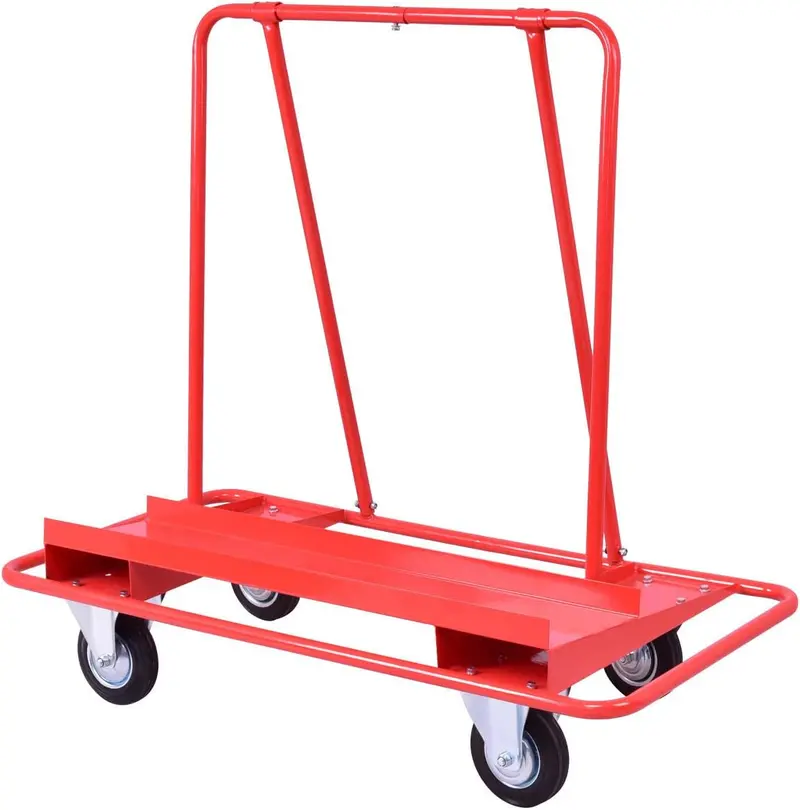 Heavy-Duty Drywall Panel Dolly Cart with Four Swivel Casters for Warehouse or Garage Use