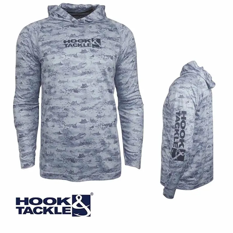 Hook & Tackle Billfish Camo Long-Sleeve Performance Hoodie – Gray Technical Shirt