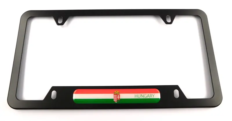 Hungarian Flag License Plate Border – Lightweight Black Aluminum Auto Frame with Cutout