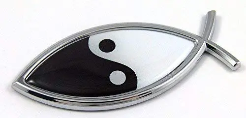 Ichthys Jesus Fish Chrome Emblem Sticker with Yin-Yang Symbol for Faith-Based Vehicles