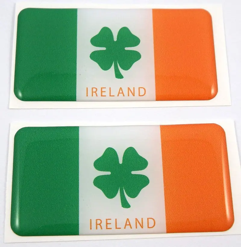 Irish Flag 3D Domed Decal Set – Vibrant 2.6-Inch Dual-Piece Emblem Sticker
