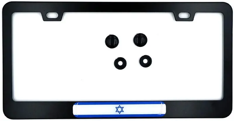 Israeli Flag License Plate Frame – Black Aluminum Vehicle Holder