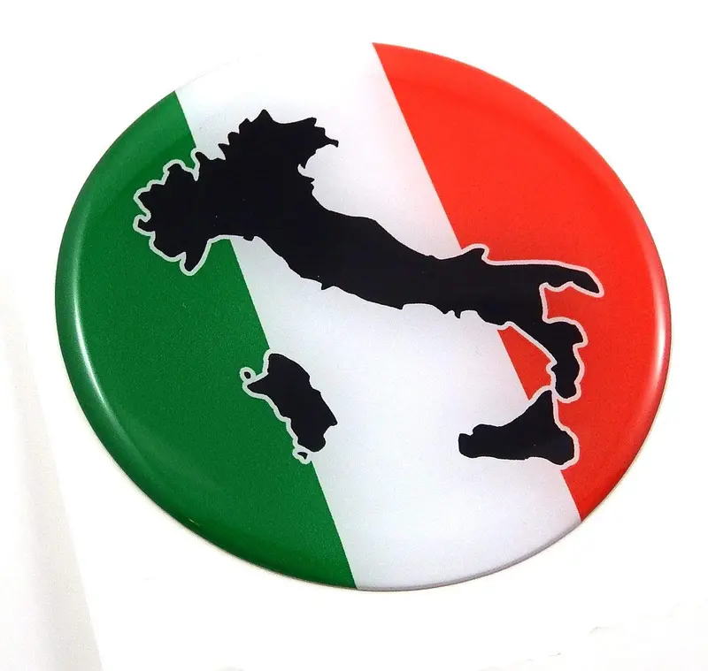 Italy National Flag Round Domed Chrome Vehicle Decal Sticker (2.44″)