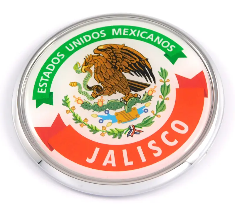 Jalisco State Chrome Car Emblem – 3D Round Decal, 2.75 Inches