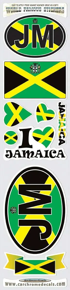 Jamaica Flag Sticker Pack – 9-Piece Decal Set for Auto, Bike & Laptop Use