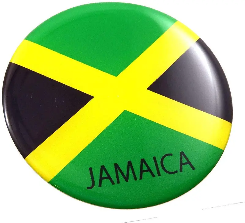 Jamaica National Flag Round Domed Chrome Vehicle Decal (2.44″)
