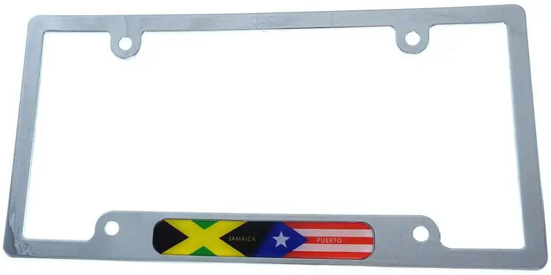 Jamaica & Puerto Rico Dual-Flag License Plate Frame – Chrome Plastic Car Tag Holder (Model CP08)