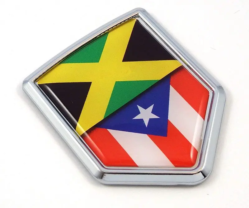 Jamaica & Puerto Rico Split-Design Chrome Car Emblem – Adhesive-Fit Sticker
