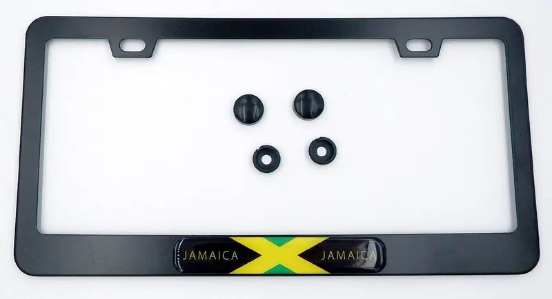 Jamaican Flag License Plate Frame – Black Aluminum Auto Mount with Free Hardware