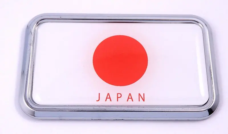 Japan Flag Chrome 3D Car Decal Sticker – 3″ x 1.75″ Rectangular Emblem