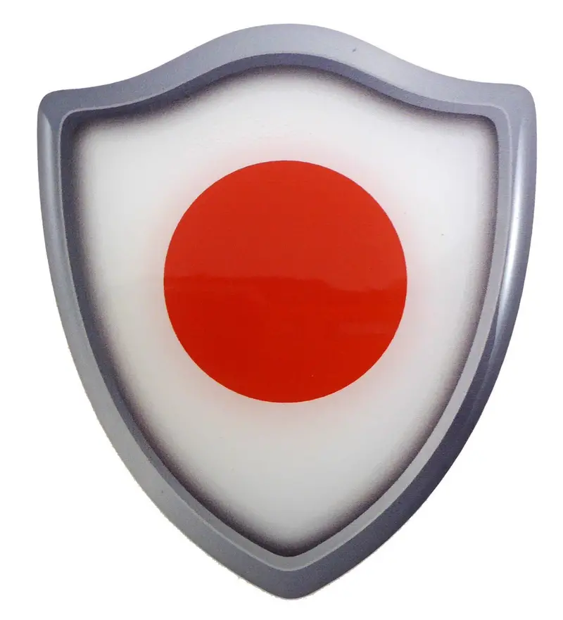Japanese Flag Shield Decal – 3D Domed Resin Emblem for Automobiles (2.6″ x 3″)