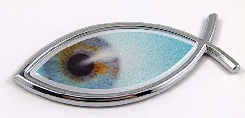 Jesus Fish Chrome Decal with All-Seeing Eye Motif for Spiritual and Symbolic Appeal