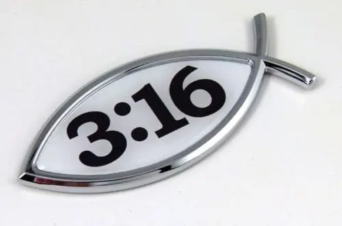 John 3:16 Bible Verse Chrome Car Decal – Christian Fish Symbol Sticker for Automobiles and Motorcycles