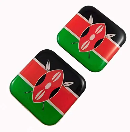Kenya National Flag Domed Decal – 1.5″ Square Gel Sticker for Cars & Motorcycles