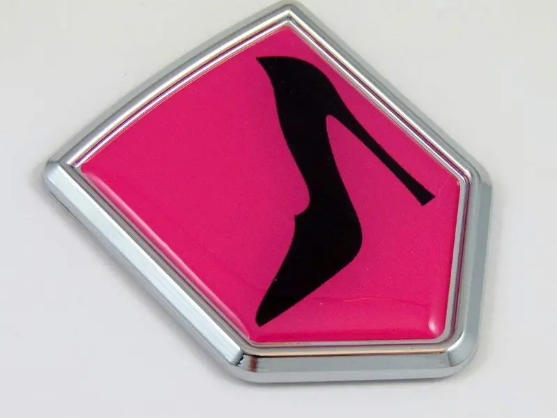 Lady Driver Shoe Chrome Emblem – Feminine Auto Badge for Women Drivers