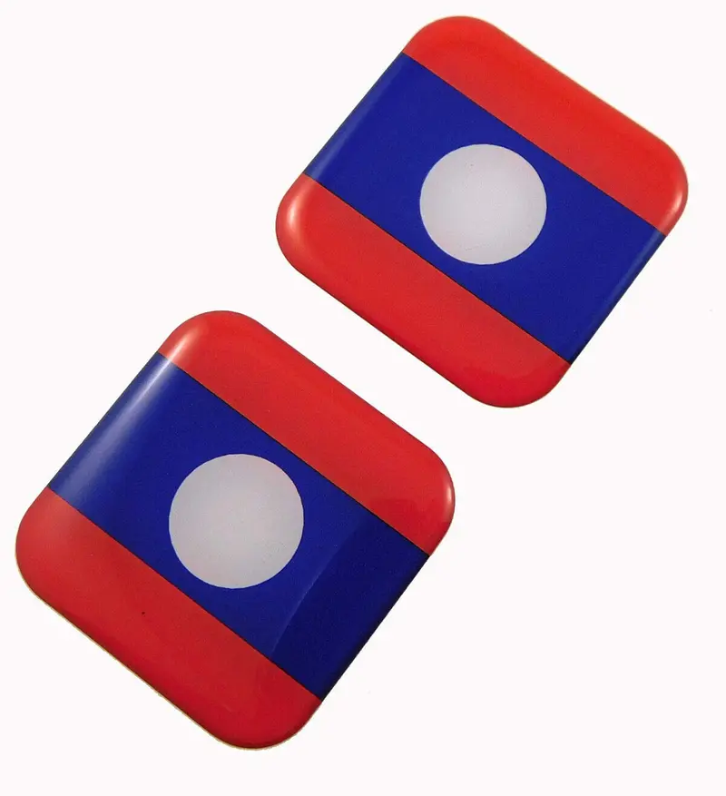 Laos National Flag Domed Decal – 1.5″ Square Gel Sticker for Automotive & Cycling